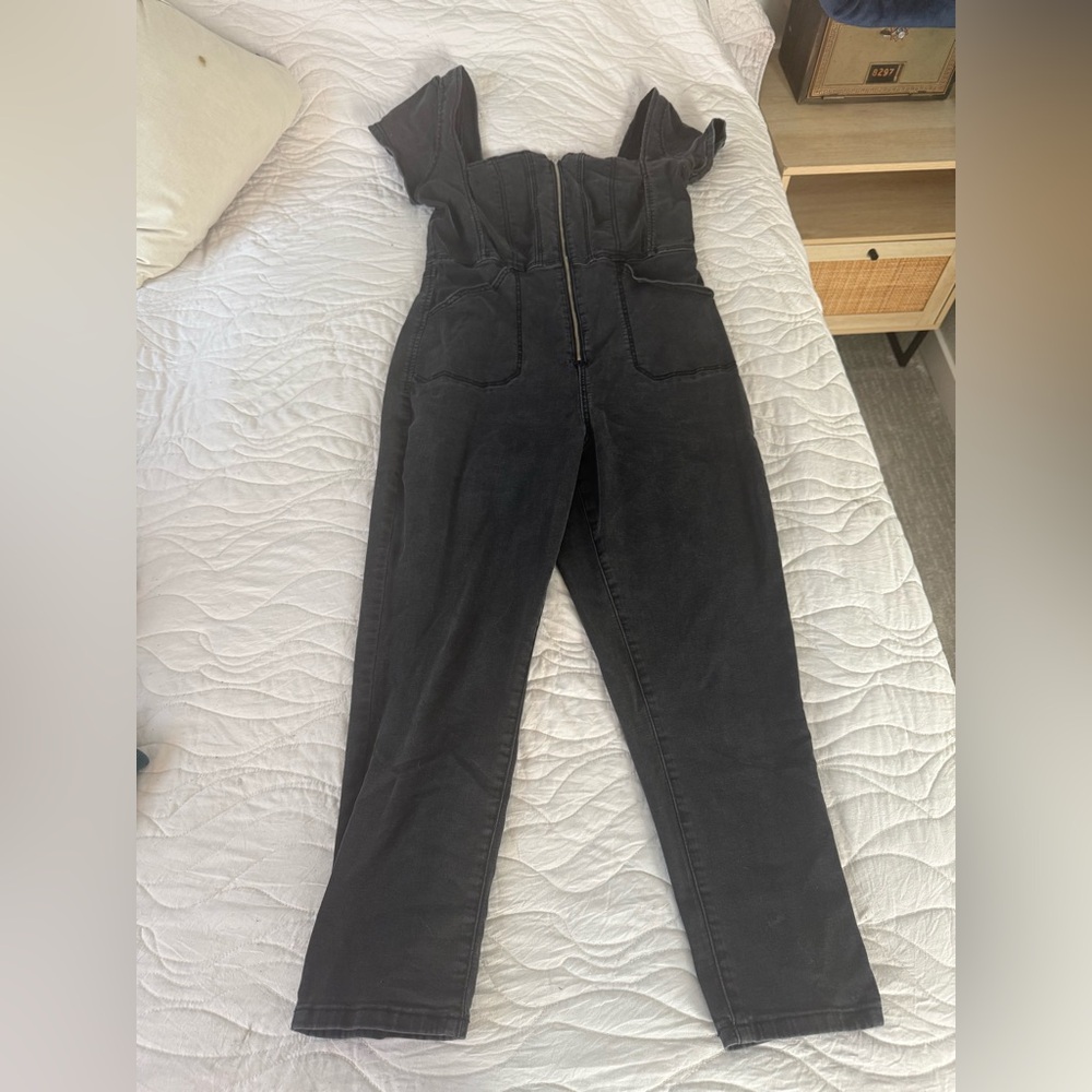 Free People CRVY Black denim jumpsuit XL